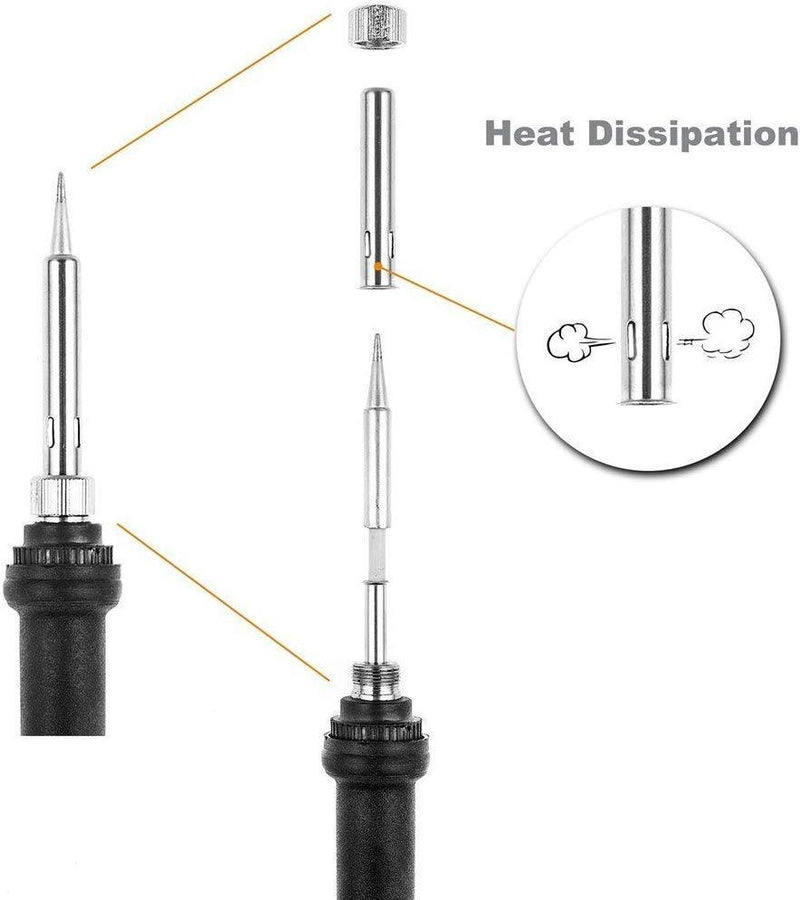 Vastar Soldering Iron Kit, Full Set 60W 110V Soldering Welding Iron Kit - Adjustable Temperature, 5pcs Different Tips, Desoldering Pump, Stand, Anti-static Tweezers and Additional Solder Tube