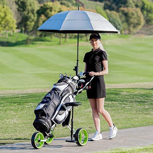 Tangkula Golf PushCart Swivel Foldable 3 Wheel Push Pull Cart Golf Trolley with Seat Scoreboard Bag Golf Push Cart