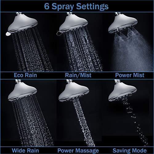 High Pressure Shower Head - 6-Function Adjustable Shower Head For Low Flow Showers - Wall Mount Fixed Showerhead - High Flow Shower-head - Powerful Multifunction SPA Shower System - Chrome