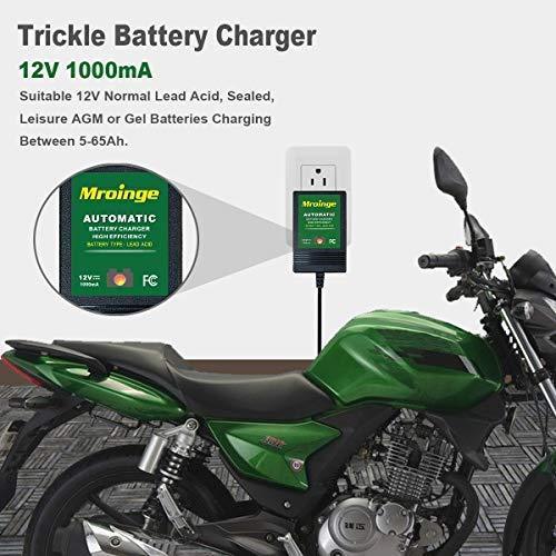 Mroinge MBC010 Automotive Trickle Maintainer 12V 1A Smart Automatic Charger for Car Motorcycle Boat Lawn Mower SLA ATV Wet Agm Gel Cell Lead Acid Batteries