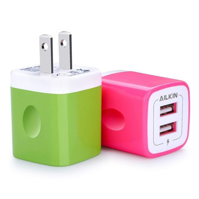 USB Wall Charger, Charger Adapter, Ailkin 2-Pack 2.1Amp Dual Port Quick Charger Plug Cube Replacement for iPhone 7/6S/6S Plus/6 Plus/6/5S/5, Samsung Galaxy S7/S6/S5 Edge, LG, HTC, Huawei, Moto, Kindle