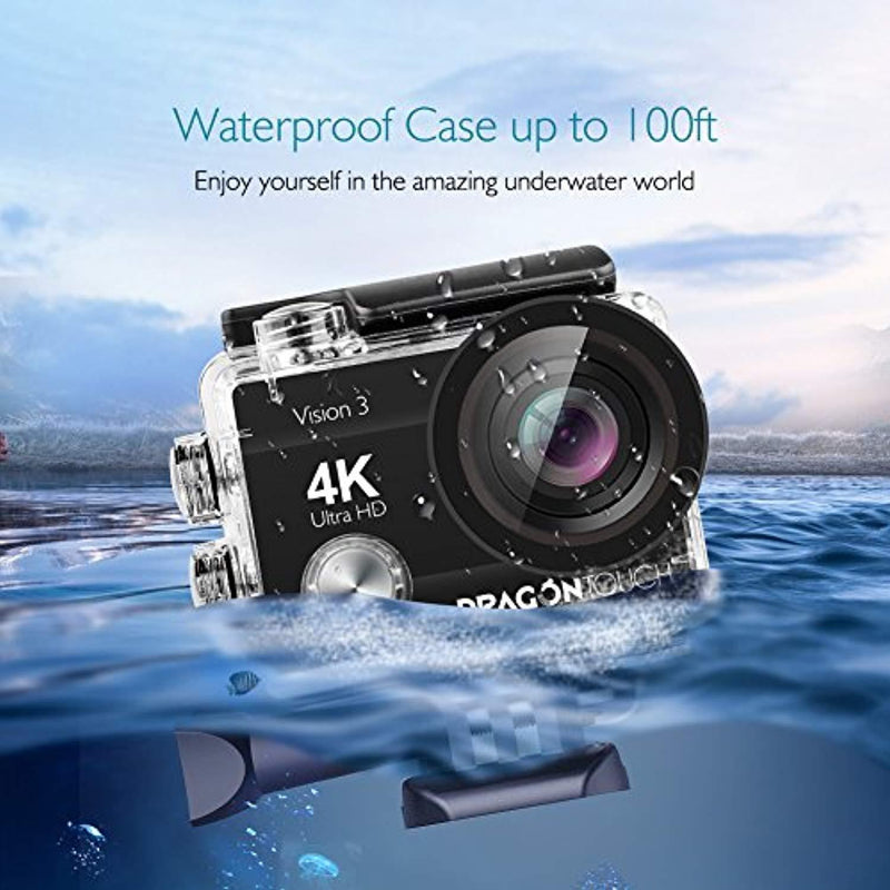 Dragon Touch 4K Action Camera 16MP Sony Sensor Vision 3 Underwater Waterproof Camera 170° Wide Angle WiFi Sports Cam with Remote 2 Batteries and Mounting Accessories Kit