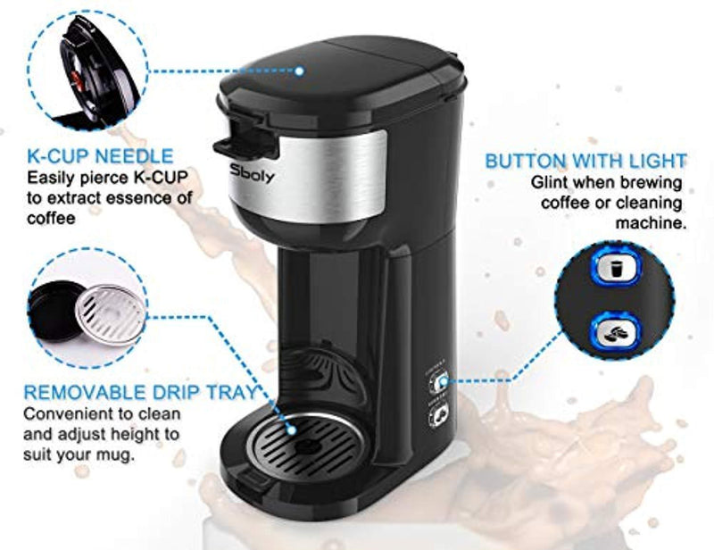 Single Serve K Cup Coffee Maker Brewer for K-Cup Pod & Ground Coffee, Compact Design Thermal Drip Instant Coffee Machine with Self Cleaning Function, Brew Strength Control by Sboly