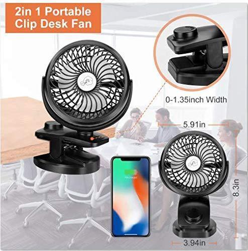 Battery Operated Stroller Fan Clip on Table Fan 40+ Hours Desk Fan Quiet Fan 360° Rotation 4400mah With Power Bank Function Mini Fan for Outdoor Sports Activities