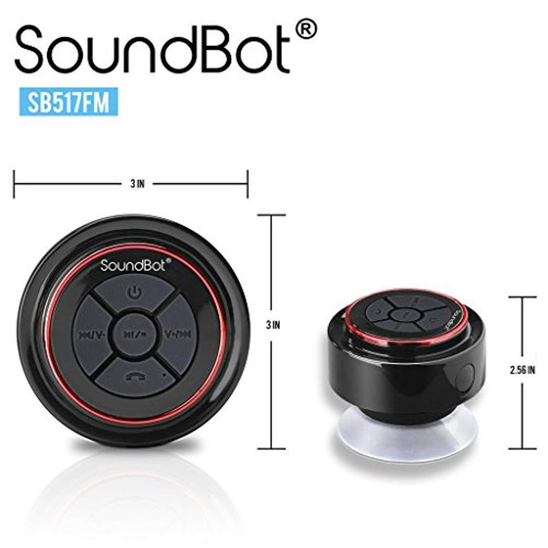 SoundBot SB517FM IPX7 Water-Proof Bluetooth Speaker with FM Radio Speaker (Black/Black)