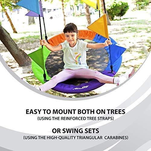 Outdoor Round Tree Swing for Kids - 40" Saucer Tree Swing for Kids-Large Tree Swings for Children - 400 lbs Tree Swings for Outside with Hanging Kit