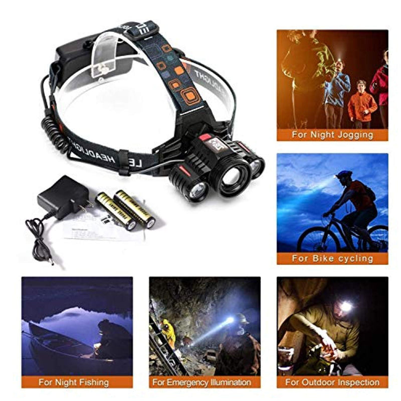 Headlamp,HQZH Super Bright LED Work Headlight,4 switch modes 18650 Rechargeable Waterproof Flashlight with Zoomable Work Light,Best Head Lights for Camping Running Hiking