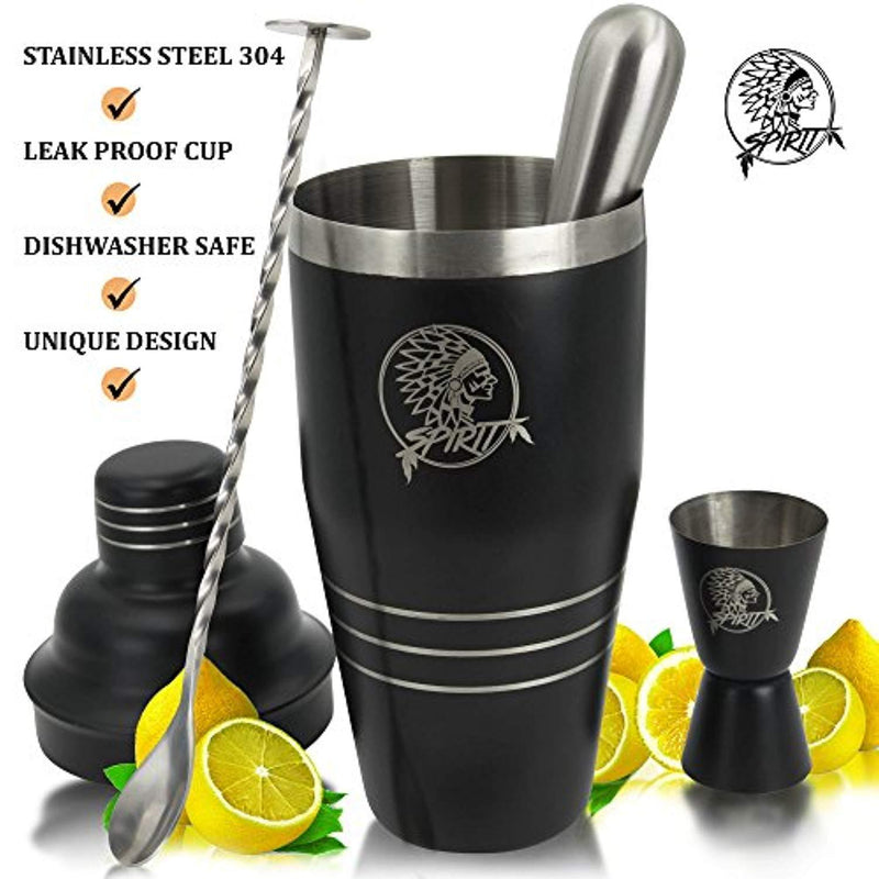 The 8-in-1 bartenders kit | 24oz cocktail shaker with a full beverage preparation set for home & bar made drinks | stainless steel metal | leak proof cup | martini shaker set & mojito kit by Spirit