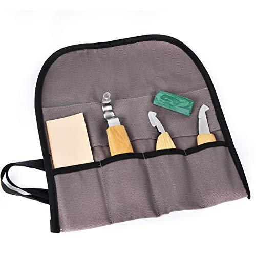 DUGATO Wood Carving Tools Set for Spoon Carving 3 Knives in Tools Roll Leather Strop and Polishing Compound Hook Sloyd Detail Knife (5pcs)