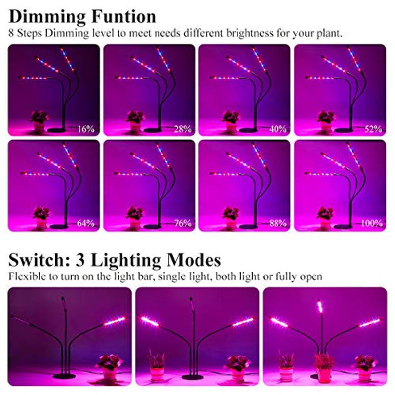 High Brightness 36w Grow Light,Auto ON & Off Every Day with Cycle Timer Desktop Plant Light,8 Dimmable Levels,4/8/12H Cycle Timing for Indoor Greenhouse Growing Lamps
