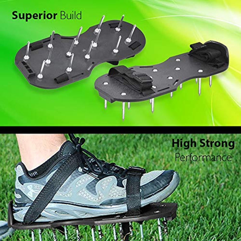 Lawn Aerator Shoes, Heavy Duty Spike Aerating Sandals Soil Adjustable Straps - Sturdy Universal Size, Men Women NO Assembly Needed Use Straight Out Box (Black)