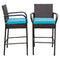 Sundale Outdoor 2 Pcs All Weather Patio Furniture Set Brown Wicker Barstool with Blue Cushions, Back Support and Armrest