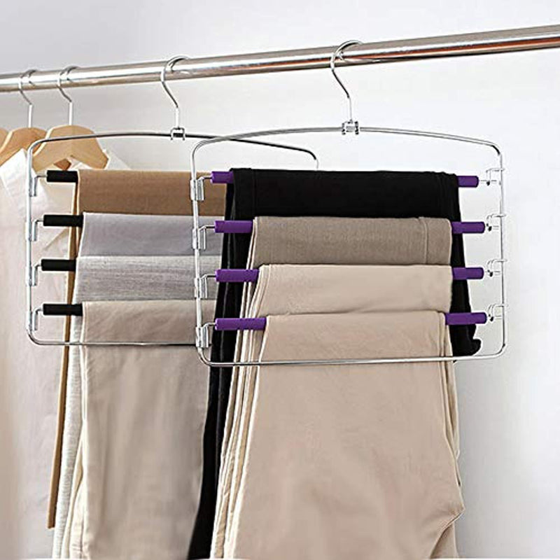 Clothes Pants Hangers 2pack - Multi Layers Metal Pant Slack Hangers,Foam Padded Swing Arm Pants Hangers Closet Storage Organizer for Pants Jeans Scarf Hanging(Black)
