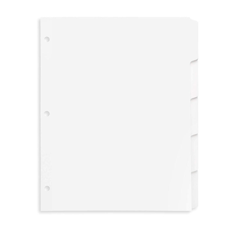 Blue Summit Supplies 3 Ring Binder Dividers with Reinforced Edge, 1/5 Cut Tabs, Letter Size, 3 Hole Punch Section Index Dividers for Binders, White, 100 Page Divider Pack