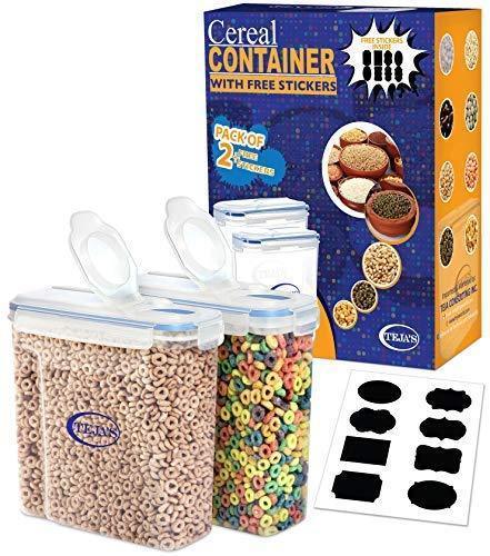 Cereal Food Storage Containers by Teja’s - Airtight Plastic Dry Food Storage Savers for Sugar, pulses, Nuts, Snacks with BPA Free 4 Side Locking System