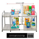 Venoly Home - Under Sink 2 Tier Expandable Shelf Organizer Rack, Silver - Expands from 18 Inches to 30 Inches