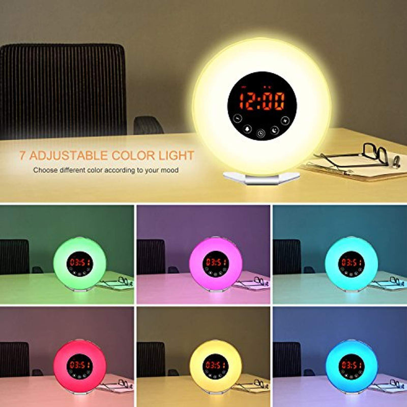 Wake Up Light Alarm Clock, [2018 UPGRADED] Digital Alarm Clock with Sunrise Simulation, 7 Colors Night Light, 6 Nature Sounds, FM Radio for Bedrooms and Heavy Sleepers