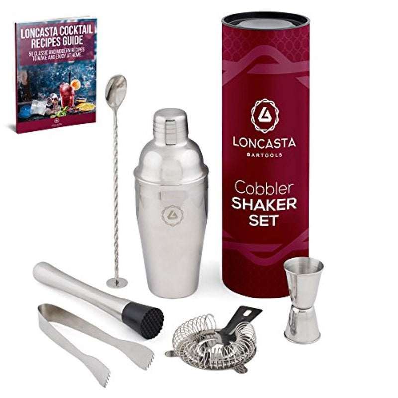 Complete Martini Shaker Set - 6 pcs Bar Set : Manhattan Cocktail Shaker with Strainer, Muddler, Double Jigger, Bar Spoon, Ice Tongs | Bonus eBook with Recipes | Mix Your Cocktails Like a Pro!