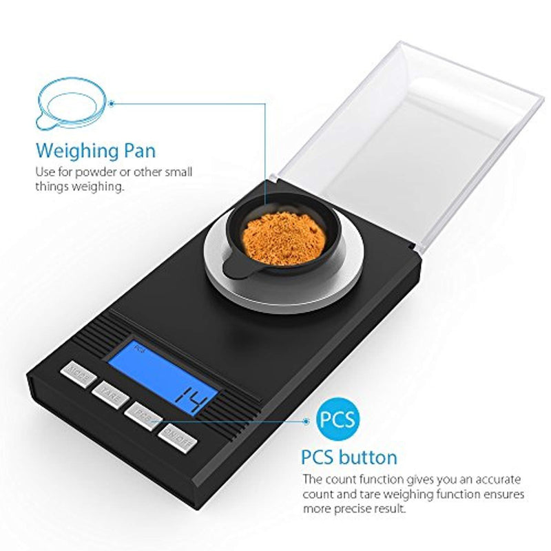 Homgeek Digital Milligram Scale 50 x 0.001g, Pocket Lab Scale Mini Jewelry Gold Powder Weigh Scales with Calibration Weights Tweezers, Weighing Pans, LCD Display
