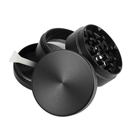 2.5 Inch Spice Herb Grinder, Siasky 4 Piece Manual Grinders with Pollen Catcher, Premium Anodized Aluminum Herb Grinder with Diamond Shaped Teeth, Elegant Black