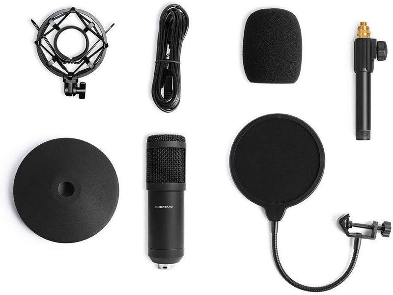 USB Streaming Podcast PC Microphone, SUDOTACK Professional 96KHZ/24Bit Studio Cardioid Condenser Mic Kit with Sound Card Desktop Stand Shock Mount Pop Filter, for Skype Youtuber Gaming Recording