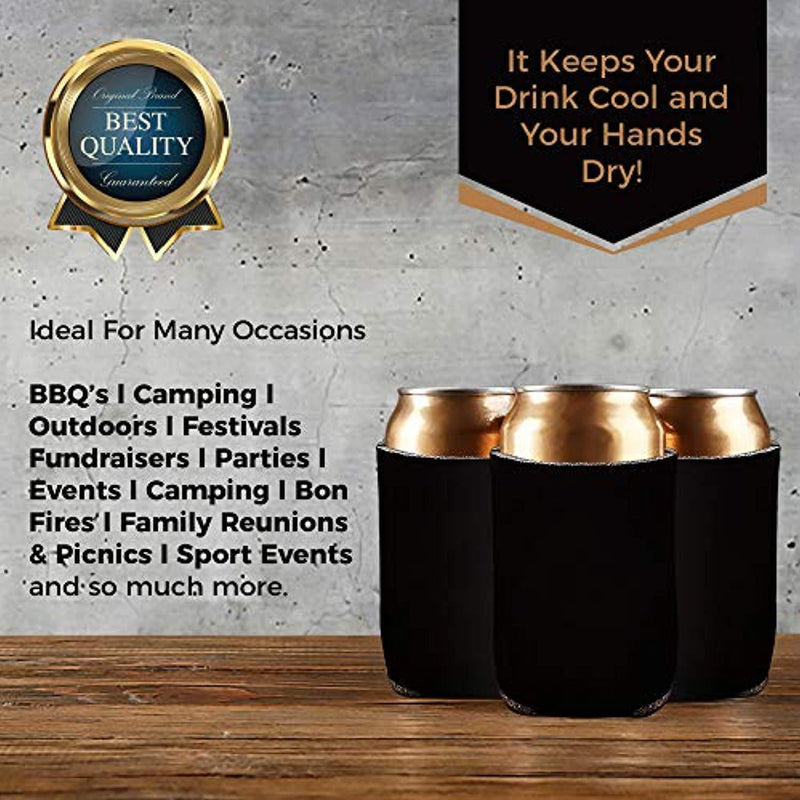 QualityPerfection 100 Black Party Drink Blank Can Coolers(12,25,50,100,200 Bulk Pack) Blank Beer,Soda Coolies Sleeves | Soft,Insulated Coolers | 30 Colors | Perfect For DIY Projects,Holidays,Events