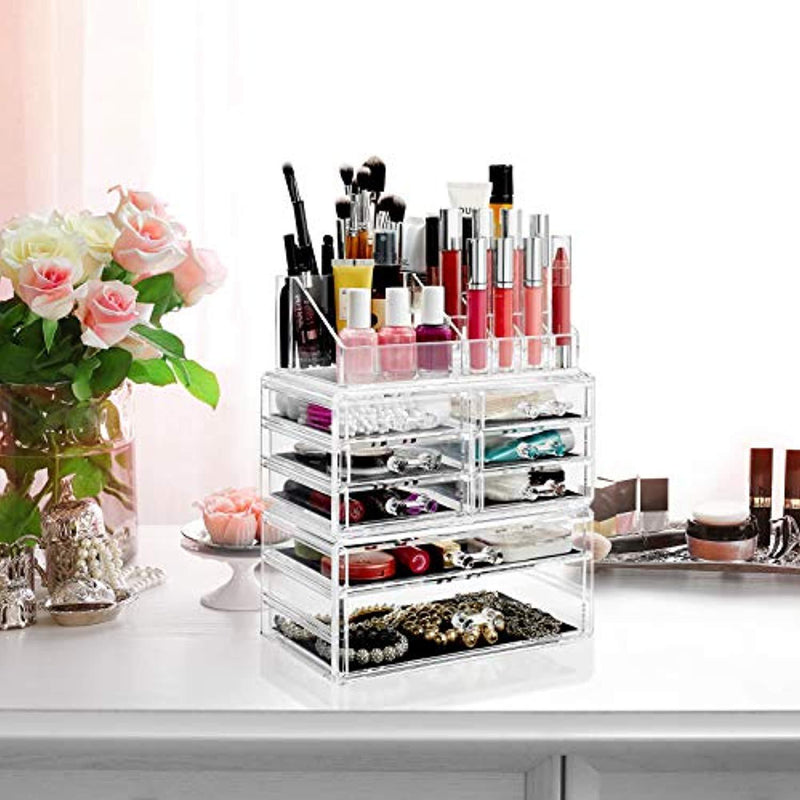 Casafield Acrylic Cosmetic Makeup Organizer & Jewelry Storage Display Case - 3 Piece Drawer Set - Clear