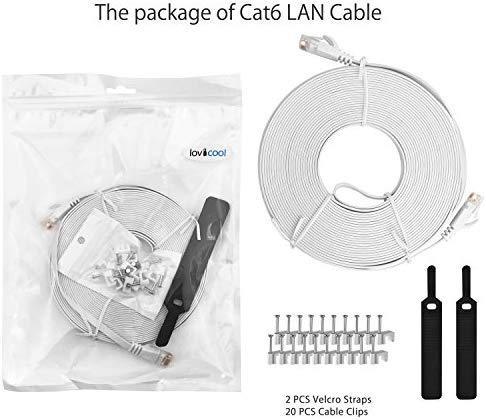 Lovicool CAT6 Ethernet Patch Cable 75ft White LAN Cable Flat Internet Computer Networking Cable High Speed Up to 10Gigabit Ethernet Cord with RJ45 Connector for Modem Switch Boxes Router PS4 Xbox 23m