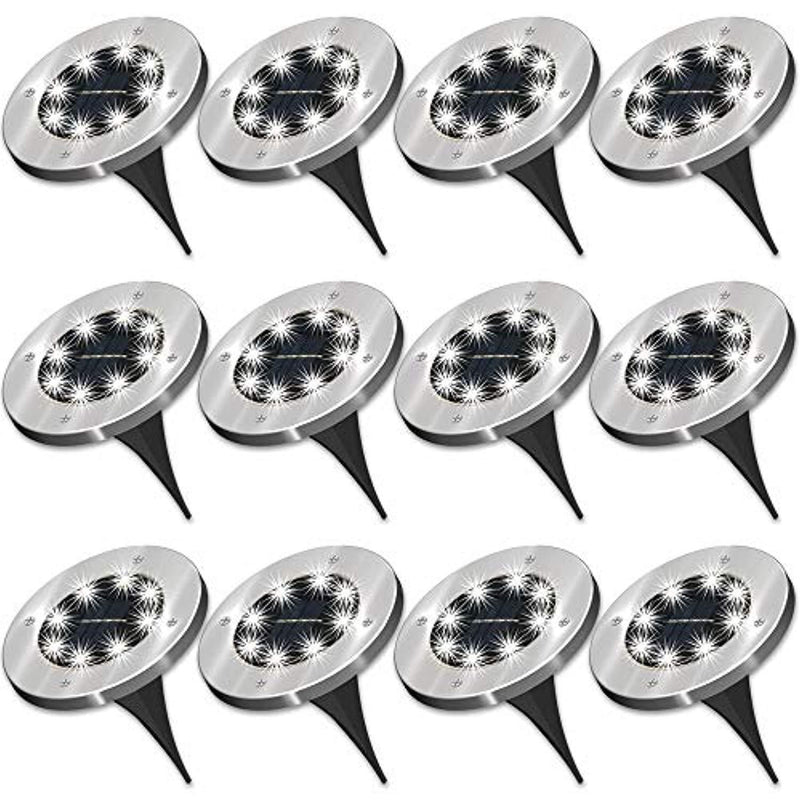 Sunco Lighting 12 Pack Solar Path Lights, Dusk-to-Dawn, Cross Spike Stake for Easy in Ground Install, Solar Powered LED Landscape Lighting - RoHS/CE