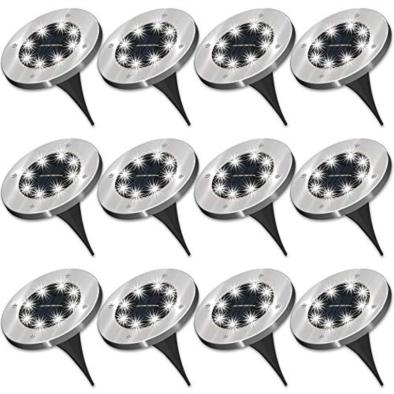Sunco Lighting 12 Pack Solar Path Lights, Dusk-to-Dawn, Cross Spike Stake for Easy in Ground Install, Solar Powered LED Landscape Lighting - RoHS/CE