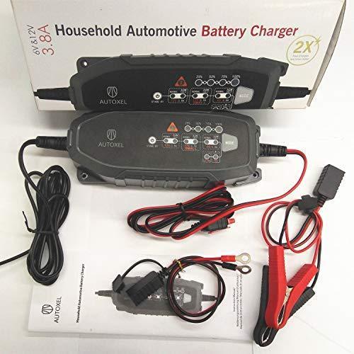 AUTOXEL Trickle Battery Charger for Car Motorcycle 3.8A 6/12V Automotive Battery Maintainer 8 Modes for Vehicle with SLA/WET/MF/FLOODED/GEL/VRLA/AGM/EFB/CA/Lead-acid/LiFePO4/Lithium-ion Batteries