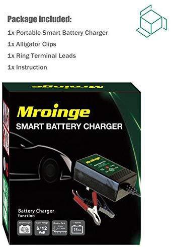 Mroinge MBC016 6V / 12V 1A Fully Automatic trickle Battery Charger/maintainer for Automotive Vehicle Motorcycle Lawn Mower ATV RV powersport Boat, Sealed Deep-Cycle AGM Gel Cell Lead Acid Batteries