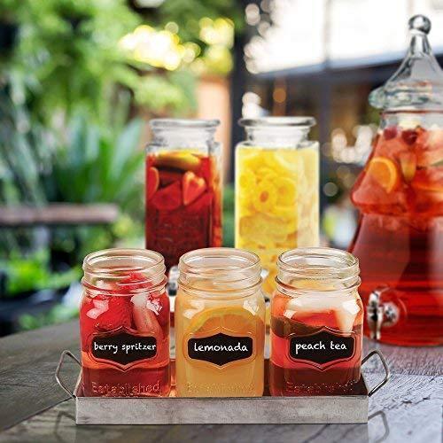 3 Glass Mason Jars with Black Chalk Label - 17 Ounces Clear Chalkboard Mugs on Galvanized Caddy with Handle - Home and Party Drinkware Set, Utensil Organizer, Vintage Rustic Decor Set