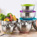 Mixing Bowls with Airtight Lids, 6 piece Stainless Steel Metal Bowls by Umite Chef, Measurement Marks & Colorful Non-Slip Bottoms Size 7, 3.5, 2.5, 2.0,1.5, 1QT, Great for Mixing & Serving