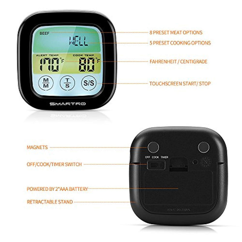 SMARTRO ST59 Meat Thermometer Digital Food Thermometer Cooking Thermometer with Timer Alert 2 Probes for Oven, Kitchen, Grill, Smoker