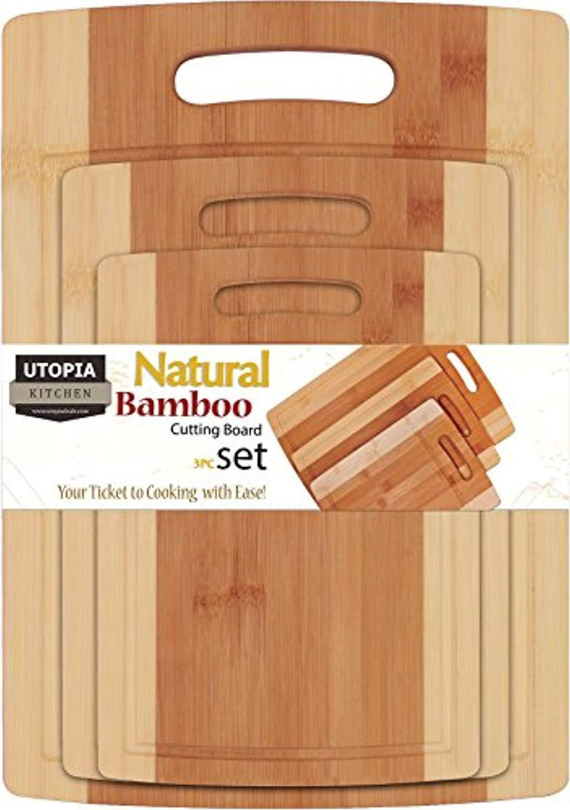 Utopia Kitchen Bamboo Cutting Board 3 Piece Set - Extra Durable - Better Than Ordinary Wood Cutting Boards - Large, Medium and Small Bamboo Cutting Boards for Bread, Vegetables, Chicken