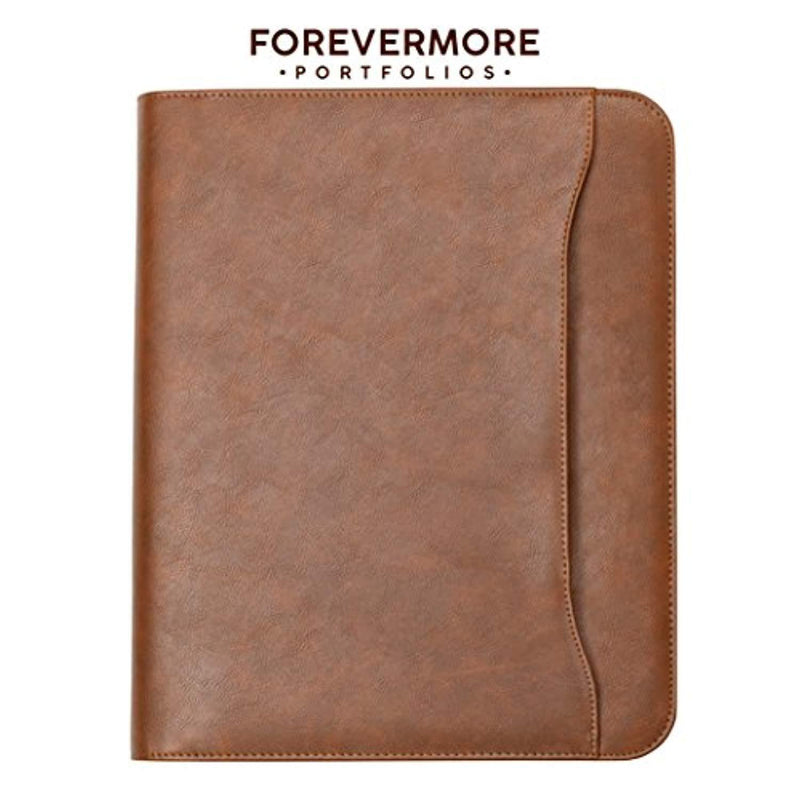Forevermore Portfolio Padfolio with Zippered Closure, Removable 3 Ring Binder & Bonus Letter Size Writing Pad/Interview & Resume Document Organizer/Notebook & Business Card Holder, Brown