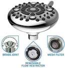 High Pressure Shower Head - 6-Function Adjustable Shower Head For Low Flow Showers - Wall Mount Fixed Showerhead - High Flow Shower-head - Powerful Multifunction SPA Shower System - Chrome