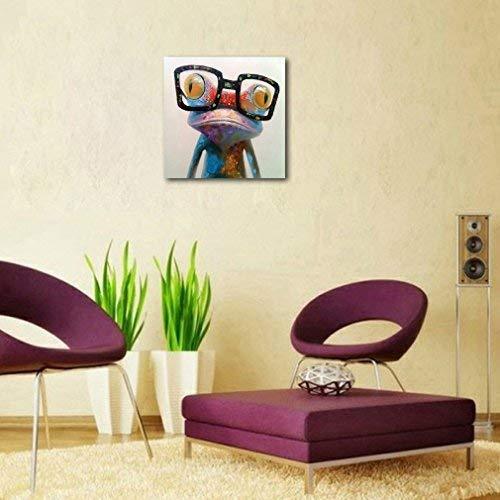 Muzagroo Art Oil Painting Modern Art Happy Frog Painted by Hand on Canvas Stretched Ready to Hang Wall Art(24x24in)