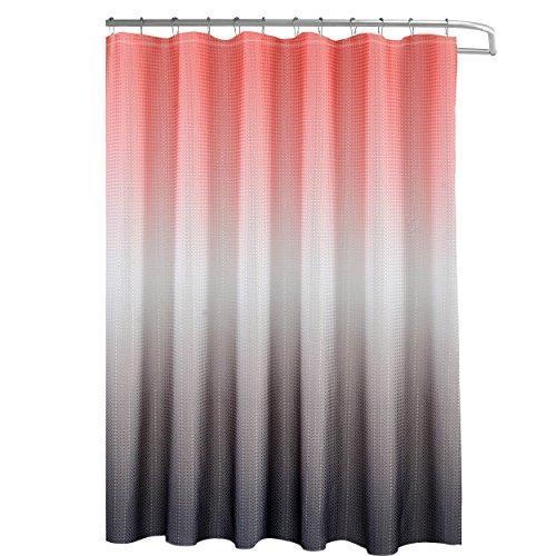 Creative Home Ideas Ombre Textured Shower Curtain with Beaded Rings, Dark Grey