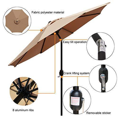 Blissun 9' Outdoor Market Patio Umbrella with Push Button Tilt and Crank, 8 Ribs (Tan)