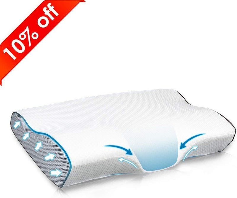 Gugusure Memory Foam Pillow, Orthopedic Sleeping Contour Pillows, Cervical Contour Massage Bed Pillows for Sleeping, Neck Support Pillow for Neck Pain with Washable Breathable Pillow Case