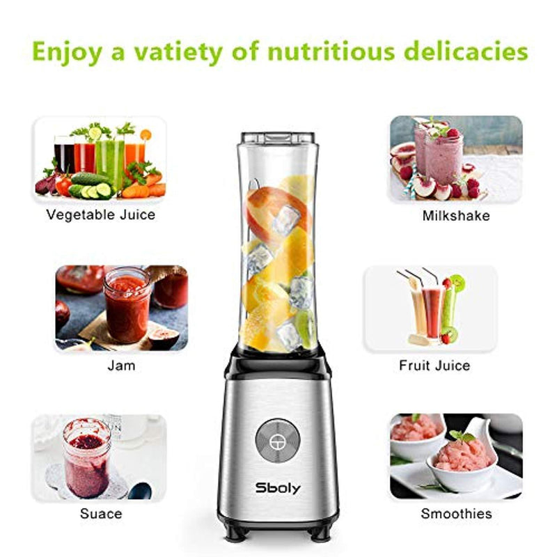 Personal Blender, Sboly Smoothie Blender Single Serve Small Blender for Juice Shakes and Smoothie with 20 oz Tritan BPA-Free Travel Bottle, 300W (with Silicone Ice Cube Tray/Bottle Brush)