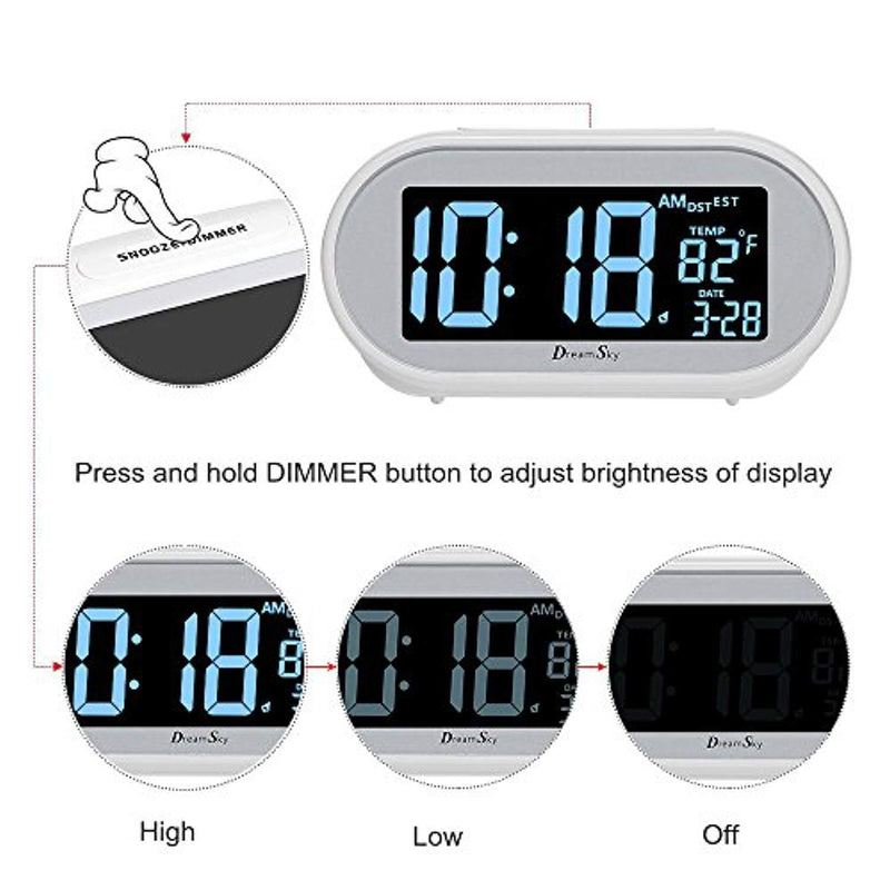 DreamSky Auto Time Set Alarm Clock with Snooze and Dimmer, Charging Station/Phone Charger with Dual USB Port .Auto DST Setting, 4 Time Zone Optional, Battery Backup.