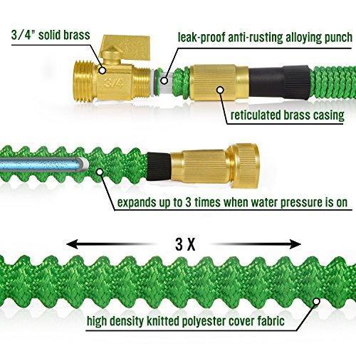MoonLa 50ft Garden Hose, Expandable Water Hose with 3/4" Solid Brass Fittings, Extra Strength Fabric - Flexible Expanding Hose with Free Storage Sack