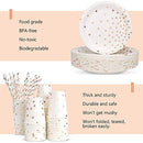 300PCS Rose Gold Paper Party Supplies - Disposable Paper Plates Dinnerware Set Rose Gold Dots 50 Dinner Plates 50 Dessert Plates 50 Cups 50 Napkins 50 Straws 50 Balloons Birthday Party Wedding Holiday