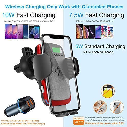 Wireless Car Charger Mount, Cshidworld Auto Clamping 10W/7.5W Qi Fast Charging Car Mount, Windshield Dashboard Air Vent Phone Holder Compatible with iPhone 11 Xs Max XR 8 Plus, Samsung S10 S9 S8