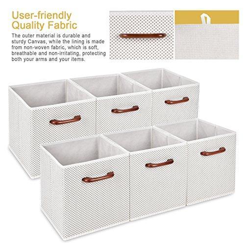 MaidMAX Cloth Storage Bins Cubes Baskets Containers with Wooden Handle for Home Closet Bedroom Drawers Organizers, Foldable, Gray Chevron, Set of 6