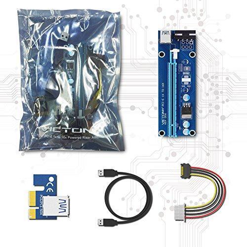 VICTONY 6-Pack PCI-E Riser 1x to 16x Powered Riser Adapter Card w/ 60cm USB 3.0 Extension Cable & MOLEX