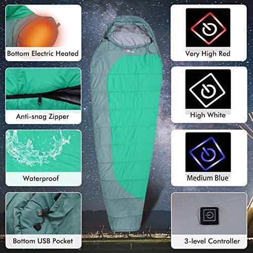 FIRSERMO Electric Heated Sleeping Bag Lightweight Portable Waterproof Comfort Mummy Bags, Perfect for Adults Camping/Hiking